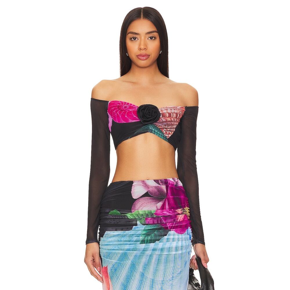 Revolve AFRM NWT Black Pink Surreal Shells Cropped Top Size Medium